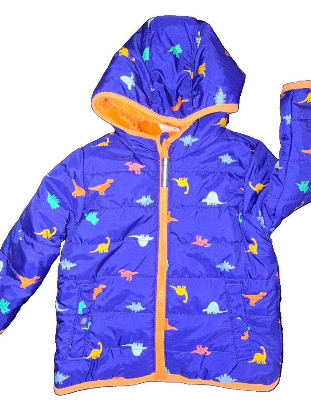 Cat & Jack Toddler Boys Dino Print Quilted Reversible Puffer Jacket Blue 12m